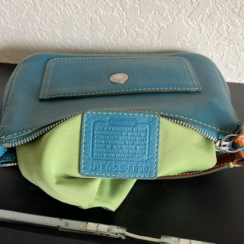 Coach Teal Pebbled Leather Chelsea Handbag F05S-8E96 - Picture 10 of 12